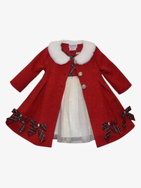 NWT Blueberi Boulevard Baby Girls Plaid Dress and Swing Coat 2 Piece Set 3M